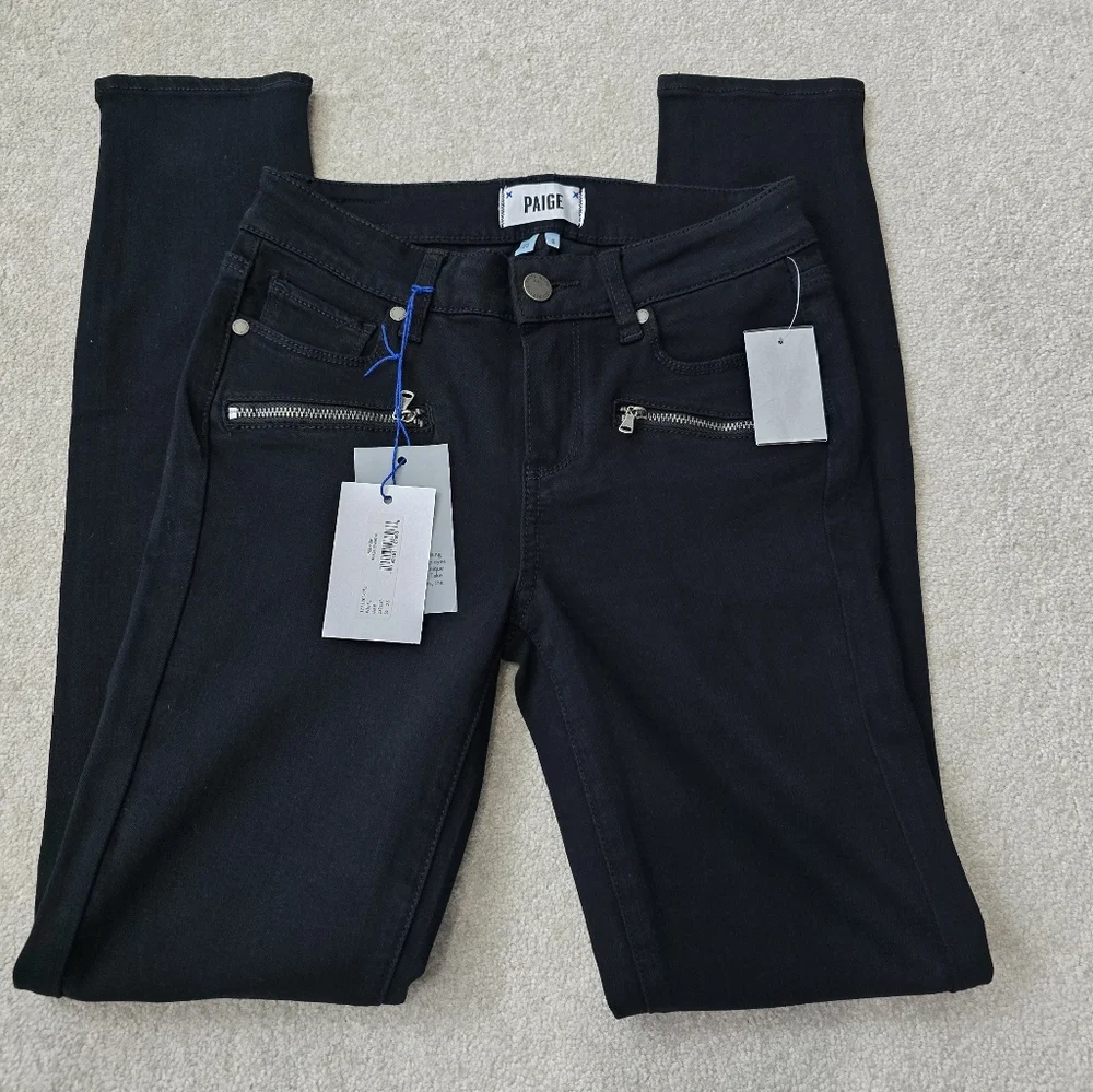 NWT Paige Black Indio Zip Denim Skinny Jeans Women's Size 25 - Picture 2 of 4